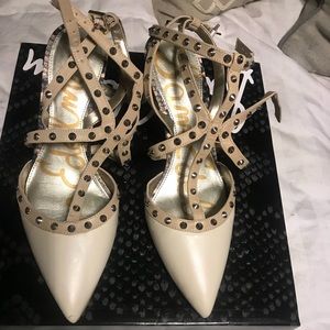 Rockstud inspired heels with snakeskin detail